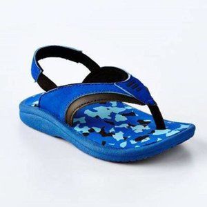 Toddler Boys Camo Thong Sandals 6 Blue Elastic Straps Padded Shoes Jumping Beans